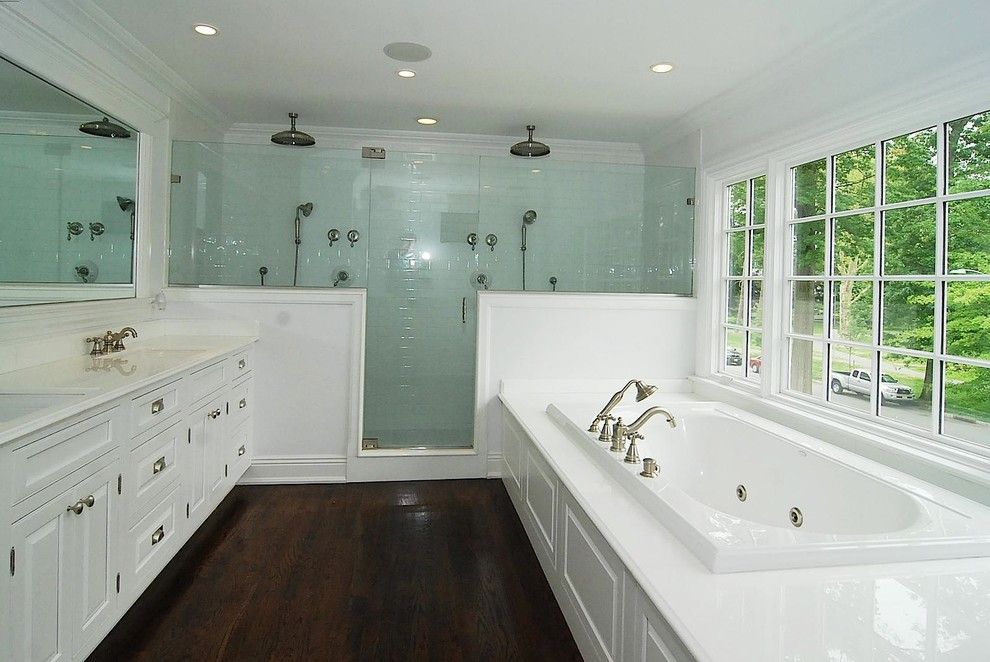 Shower Doors and Enclosures for a Traditional Bathroom with a Tub Deck and Edgemont Road House, Montclair, Nj by Oasis Architecture