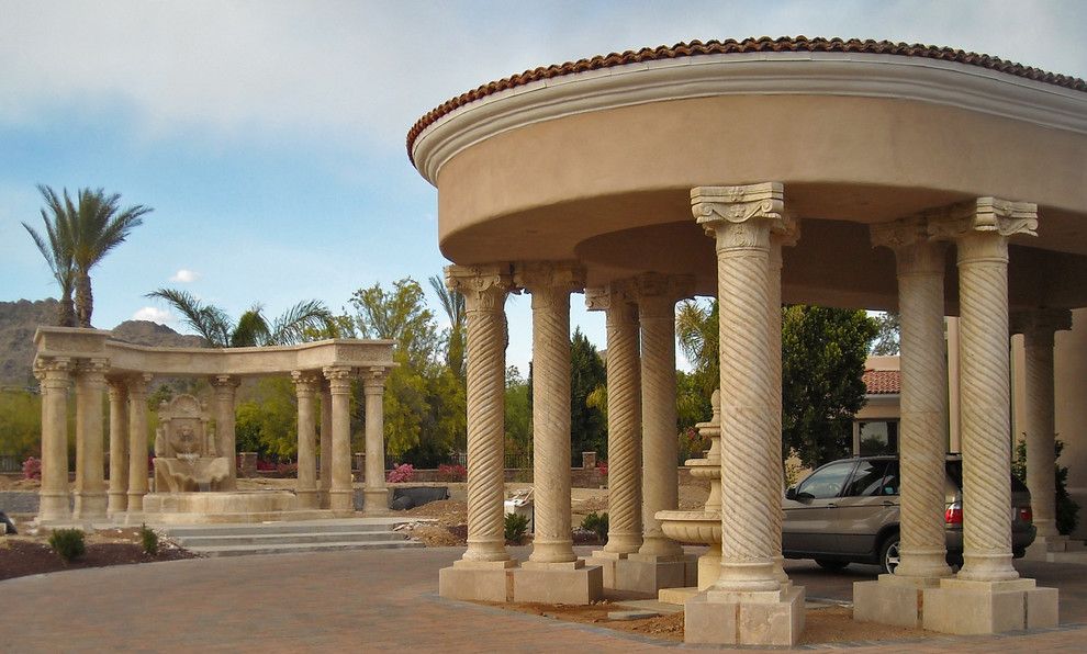 Showplace Wood Products for a Traditional Exterior with a Circle Driveway and Italian Marble   Columns, Fountains, Architectural Stone Products by Italian Marble, Llc