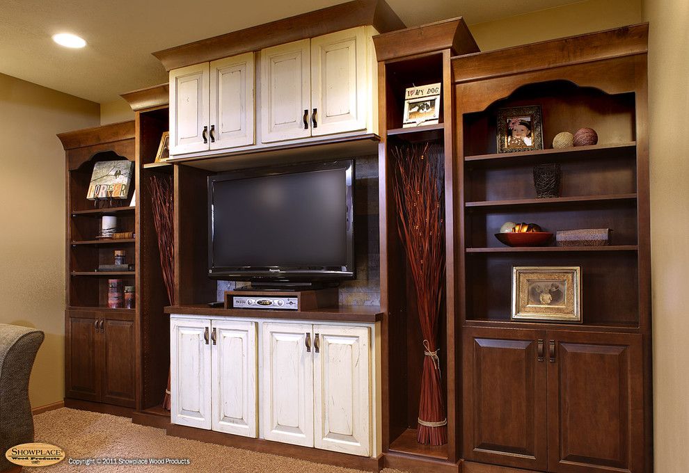 Showplace Wood Products for a Traditional Living Room with a Tv and Showplace Cabinets   Entertainment Center by Showplace Wood Products