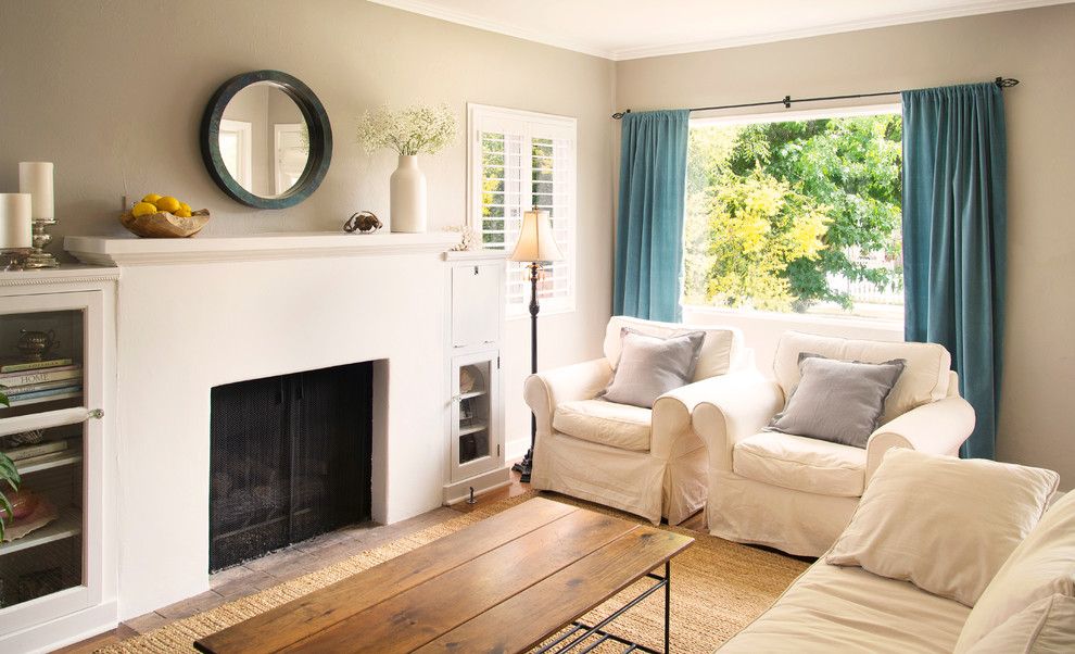 Shutterbug Santa Rosa for a Beach Style Living Room with a White Mantel and Mountain View by Beth Dana Design