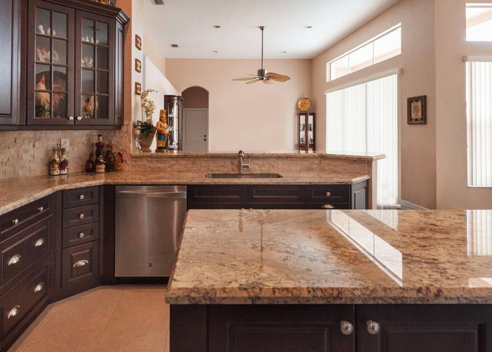 Sienna Bordeaux Granite for a  Kitchen with a Kitchen Ideas and Coral Springs Private Residence by Opustone