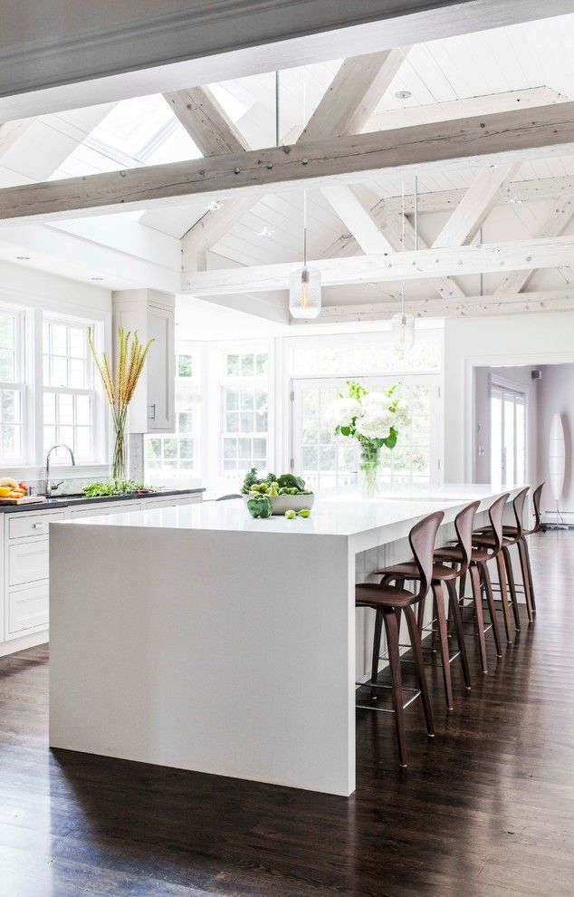 Silestone Lagoon for a Farmhouse Kitchen with a Skylight and the Family Kitchen   Hingham, Ma by Venegas and Company