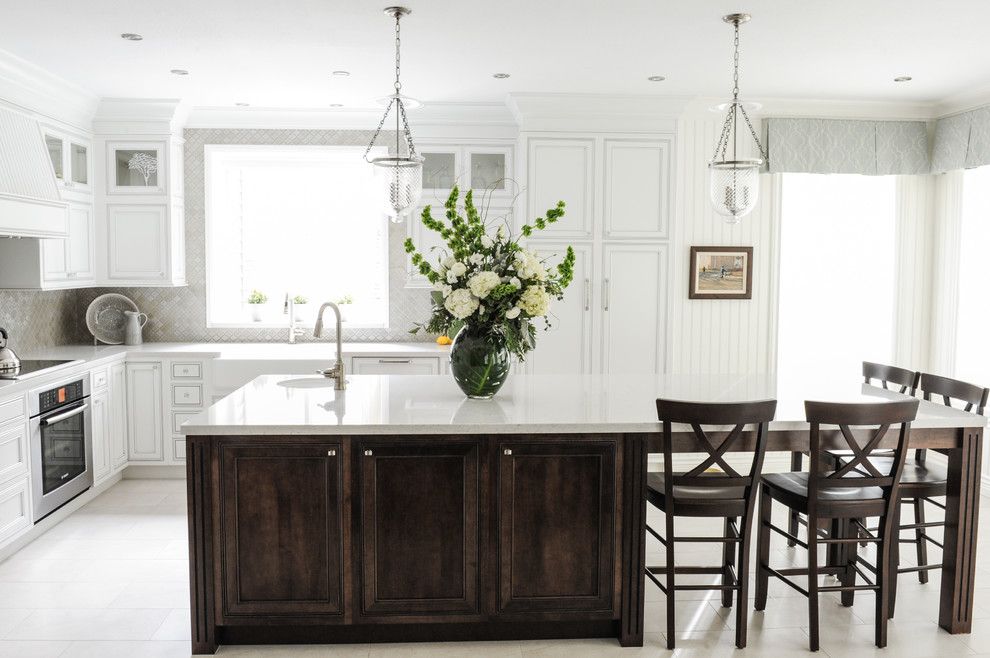 Silestone Lagoon for a Transitional Kitchen with a Farmhouse Sink and Serene Family Home by Simply Home Decorating