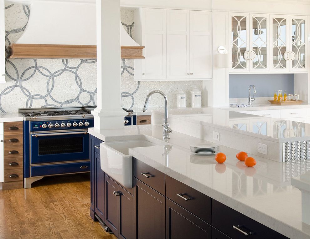 Silestone Quartz for a Contemporary Kitchen with a Rocky Mountain Hardware and Cobalt Blue and White Reno by Kitchen Cove Cabinetry & Design