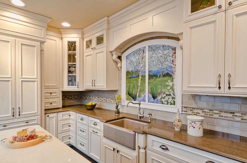 Silestone Quartz for a Traditional Kitchen with a Wall Mural and Kitchens by Bradford and Kent