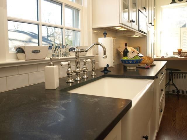 Silestone vs Granite for a Traditional Kitchen with a Rohl Faucet and Chatham by Kitchen Intuitions