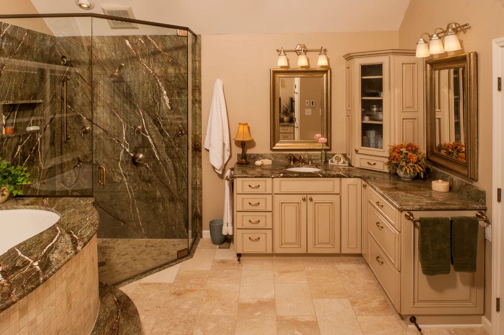 Silestone vs Granite for a Transitional Bathroom with a Beige Wall and Master Bath   Durham, Nc by Steven Paul Whitsitt Photography