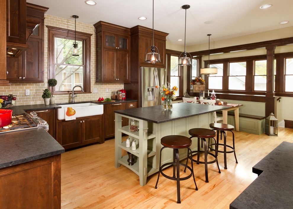 Silver Pearl Granite for a Traditional Kitchen with a Clear Glass Mini Pendant and Historical St. Paul Renovation by Fluidesign Studio