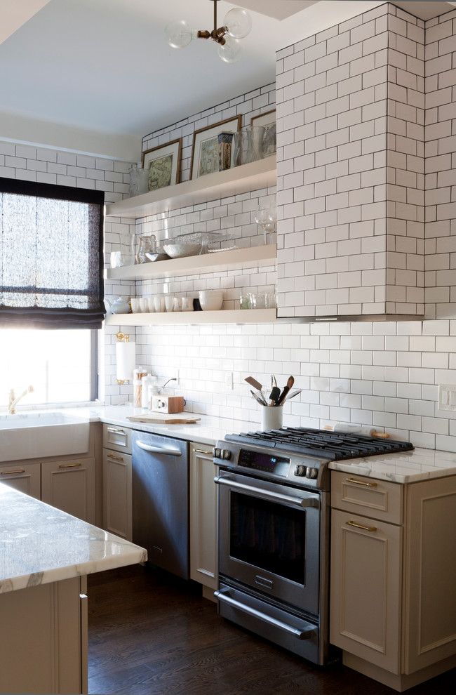 Simons Hardware for a Transitional Kitchen with a Dark Stained Wood Floor and Upper West Side Apartment by Lauren Rubin Architecture