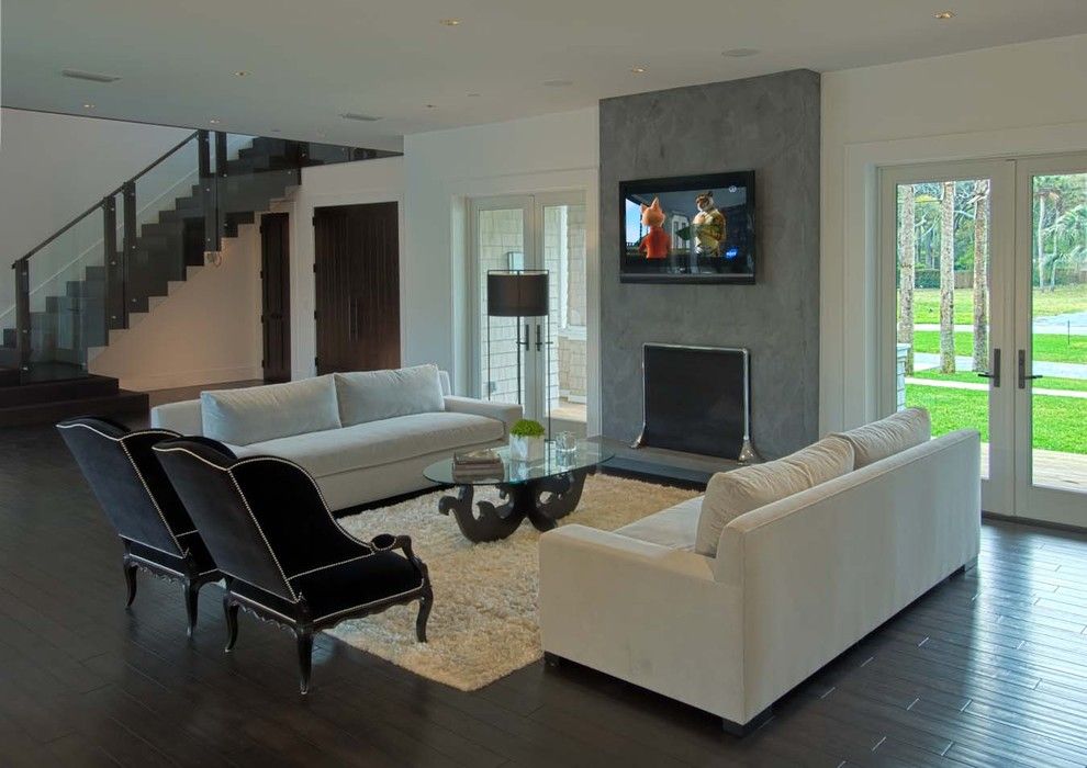 Simplicity Sofas for a Contemporary Living Room with a Dark Wood Floors and Fergusons Residence by Kmh Design, Inc.