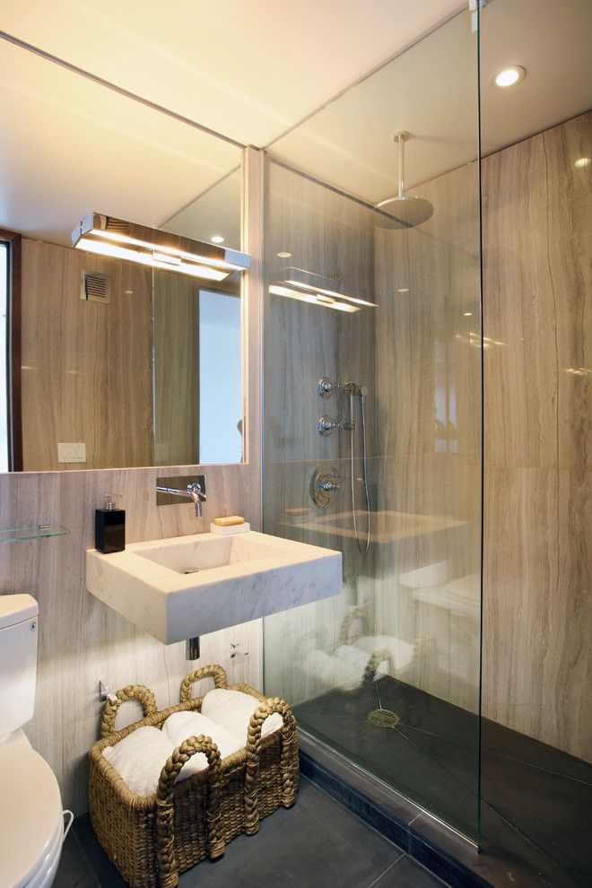 Slv Lighting for a Contemporary Bathroom with a Waterfall Showerhead and 111 West 67th Street   Sold by Caroline Bass Citi Habitats