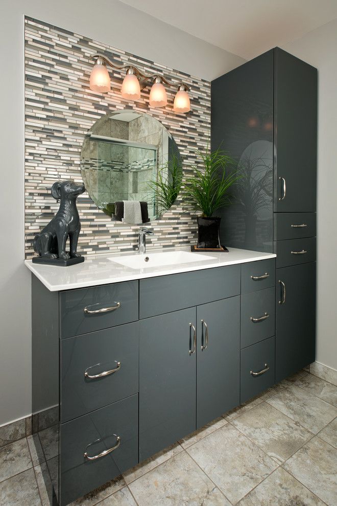 Small Master Bathroom Ideas for a Contemporary Bathroom with a Contemporary Vanity and Beautiful Baths by Kitchen and Bath World, Inc