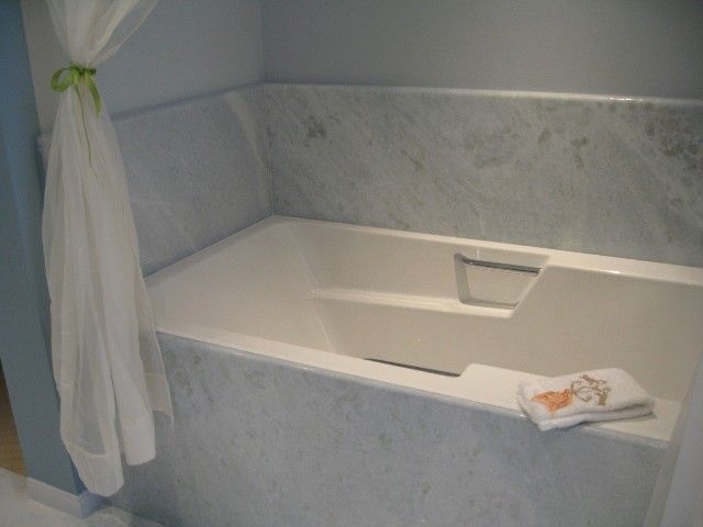 Snyder Diamond Santa Monica for a Transitional Bathroom with a Azul Marble and Cbc Photos by Crivello Bros. Construction