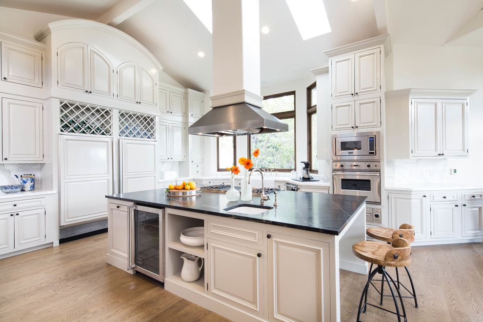 Soap Stone for a Traditional Kitchen with a Black Countertop and Malibu by Lori Henle Interiors