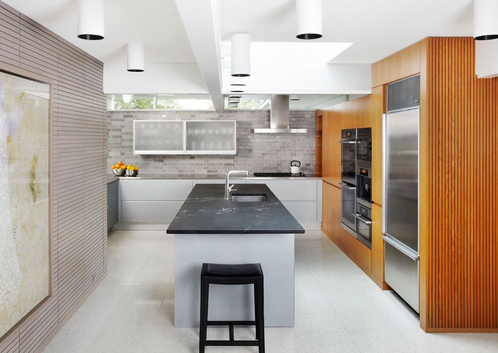 Soapstone for a Midcentury Kitchen with a Accent Walls and Sixties Spiffed by Welch Forsman Associates