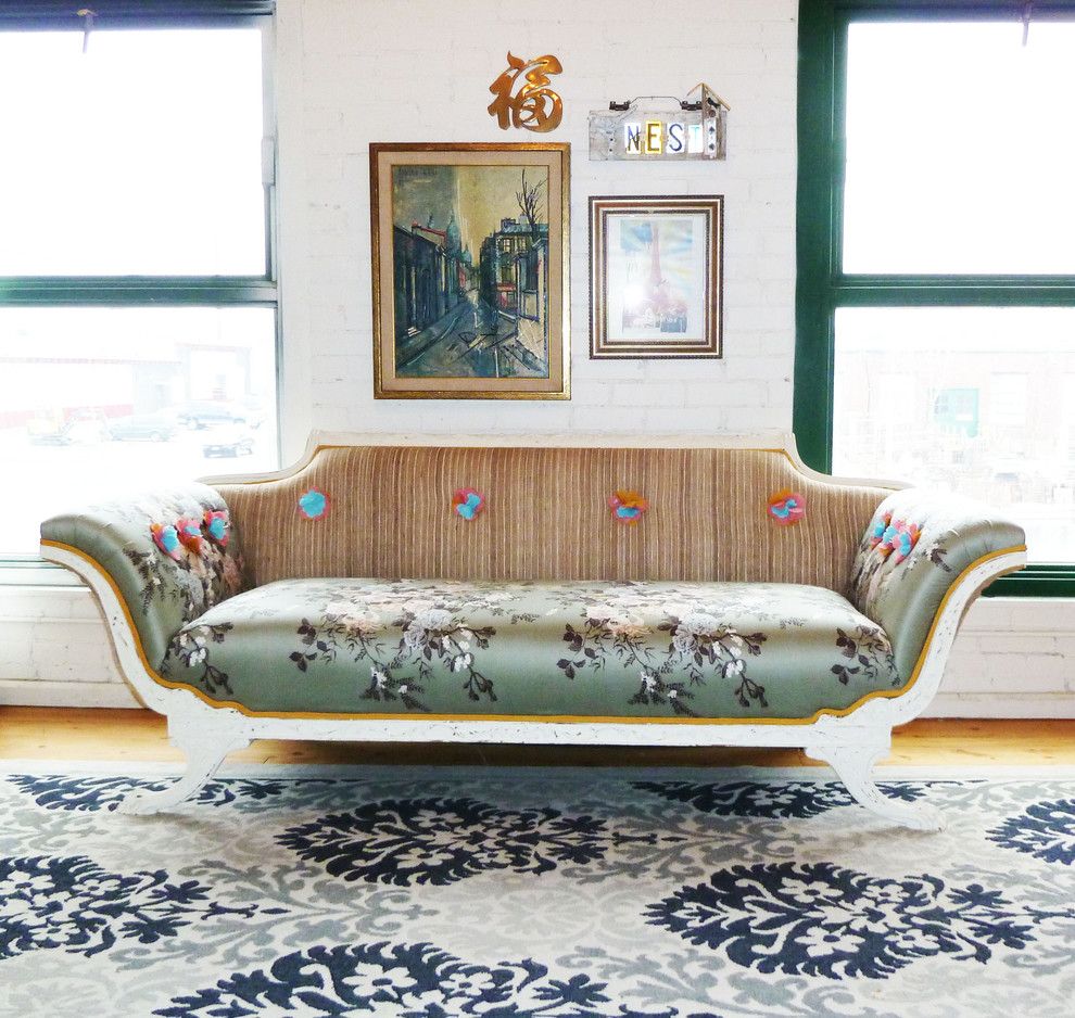 Sofa Mart Denver for a Shabby Chic Style Living Room with a Wall Decor and Empire Sofa in Loft Space by Vintage Renewal