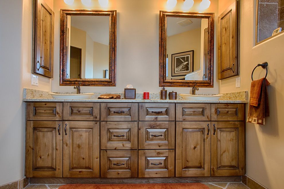 Sollid Cabinetry for a Southwestern Bathroom with a Rustic Vanity and Designer Series: Cheyenne by Sollid Cabinetry