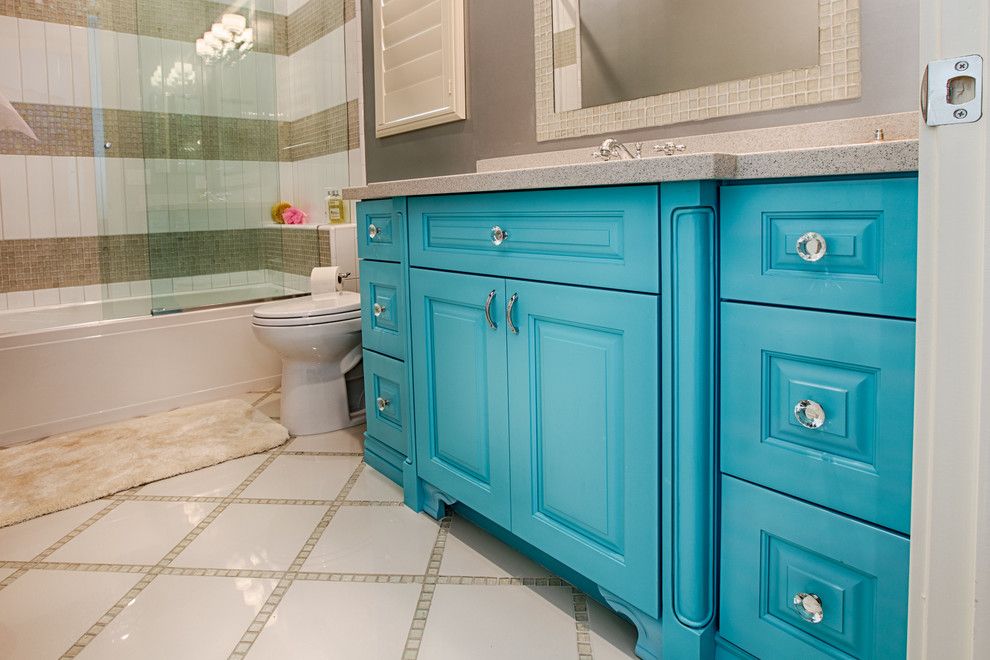 Sollid Cabinetry for a Transitional Bathroom with a Blue Kitchen and Designer Series   Valencia by Sollid Cabinetry