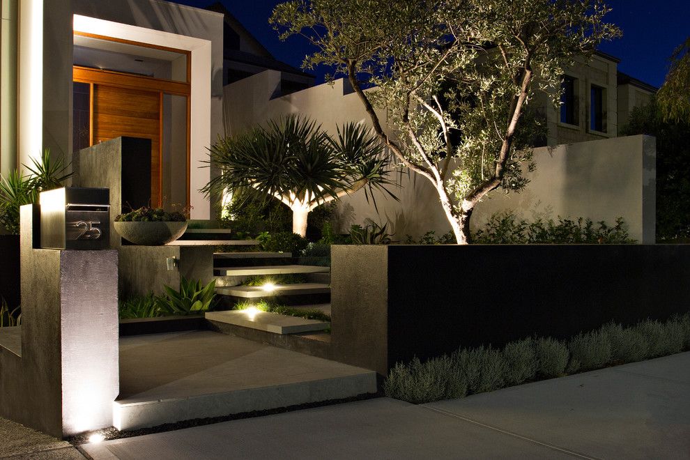 South Dade Lighting for a Contemporary Landscape with a Address Numbers and City Beach by Tim Davies Landscaping