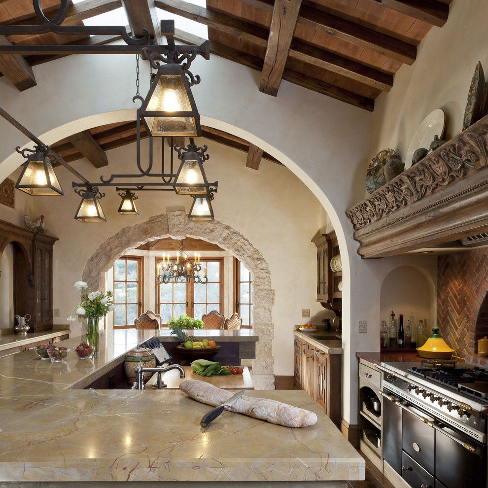 Southern Lights Mn for a Mediterranean Kitchen with a Wood Trusses and Mediterranean Equestrian Estate, Carmel, California by John Malick & Associates