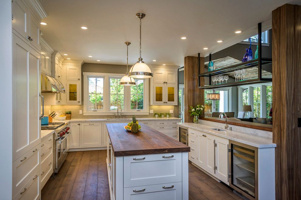 Spencers Appliance for a Traditional Kitchen with a Pendant Lights and Bow to the Trees in Menlo Park Makeover by Hamilton Gray Design, Inc.