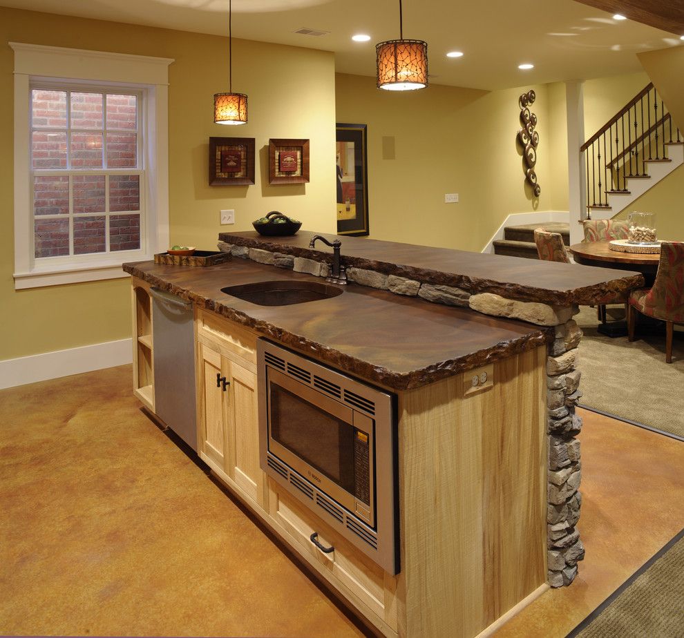 Stained Concrete Countertops For A Traditional Basement With A