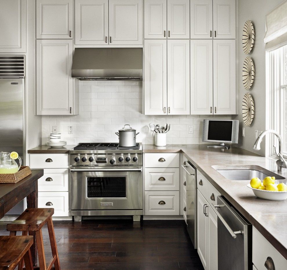 Stained Concrete Countertops for a Traditional Kitchen with a Tv and Stamford Kitchen Detail by Hugh Jefferson Randolph Architects