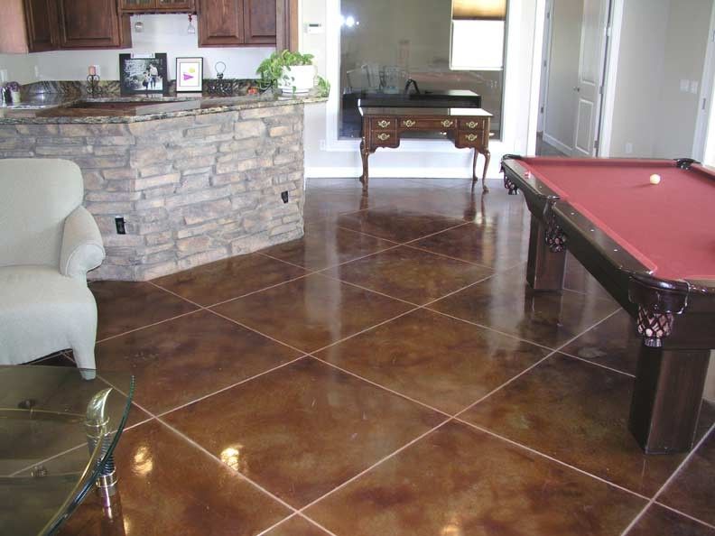 Stained Concrete Floors for a Traditional Family Room with a Acid Stained Concrete Floor and Pool House by Bc Coatings