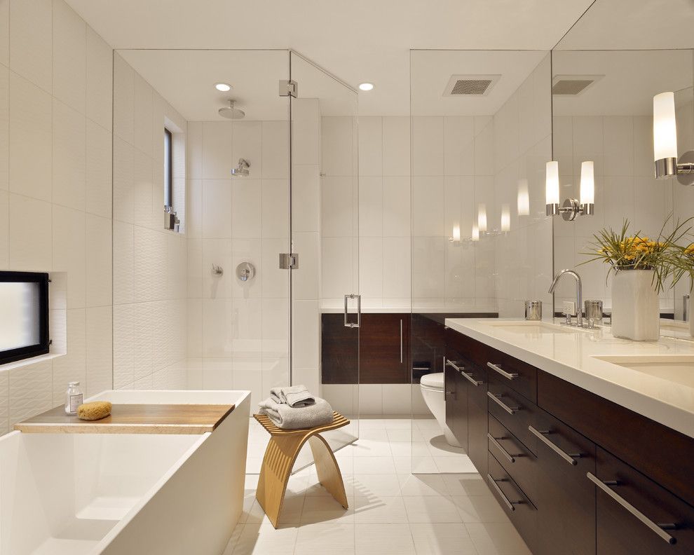 Starfire Glass for a Contemporary Bathroom with a Drawer Pulls and Bernal Heights Residence by Bruce Wright