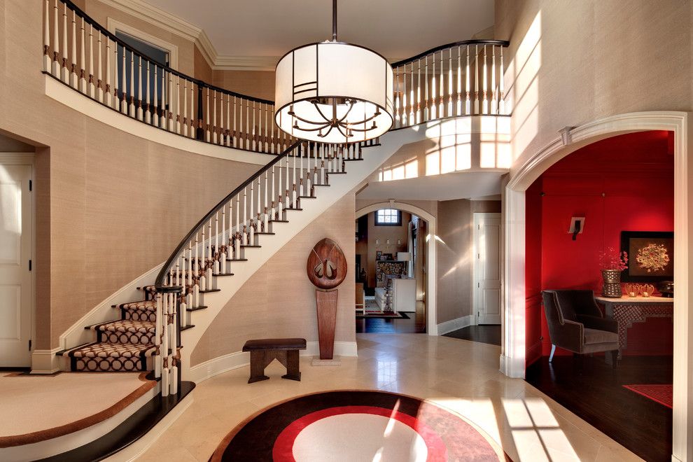 Stark Carpet for a Contemporary Entry with a White Staircase Railing and Contemporary Gem by Sgh Designs Inc.