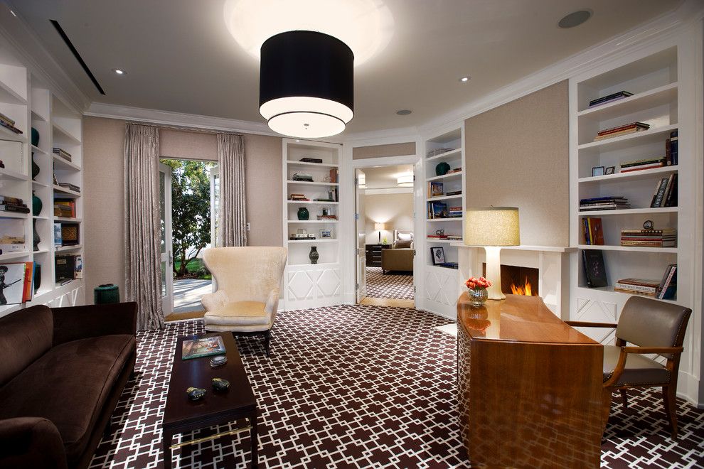 Stark Carpet for a Midcentury Home Office with a Travertine and Hollywood Regency, Montecito by Maienza   Wilson Interior Design + Architecture