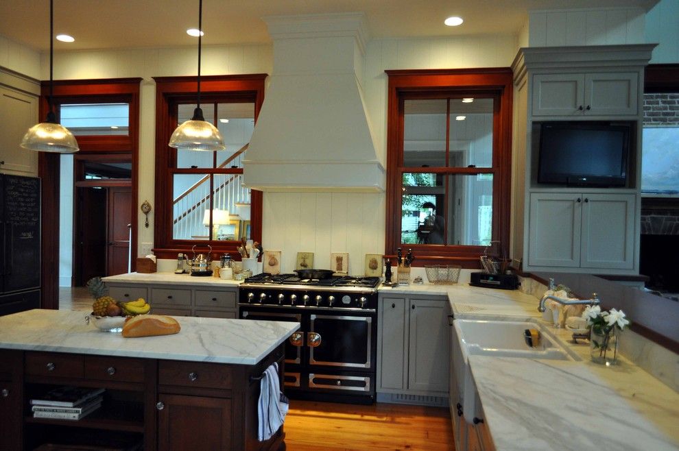 Statuary Marble for a Traditional Kitchen with a Dark Window Frames and Cole Residence by Frederick + Frederick Architects