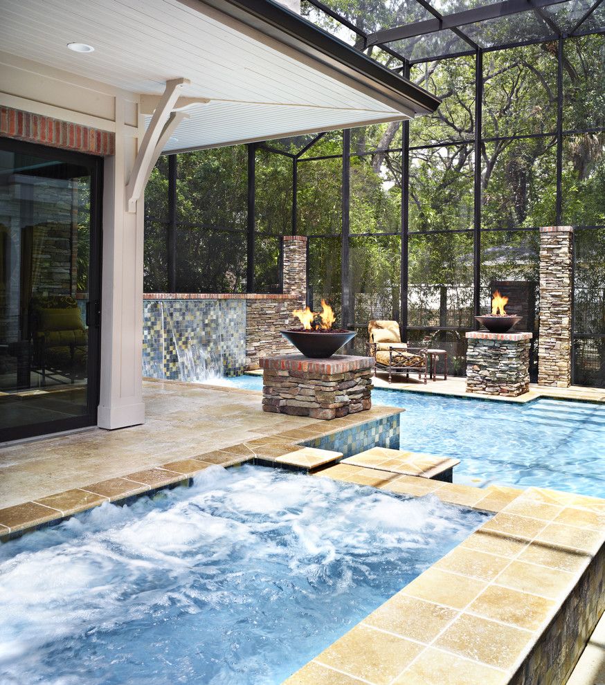 Stone Mart Tampa for a Transitional Pool with a Fountain and the Calkin Custom Home by Alvarez Homes