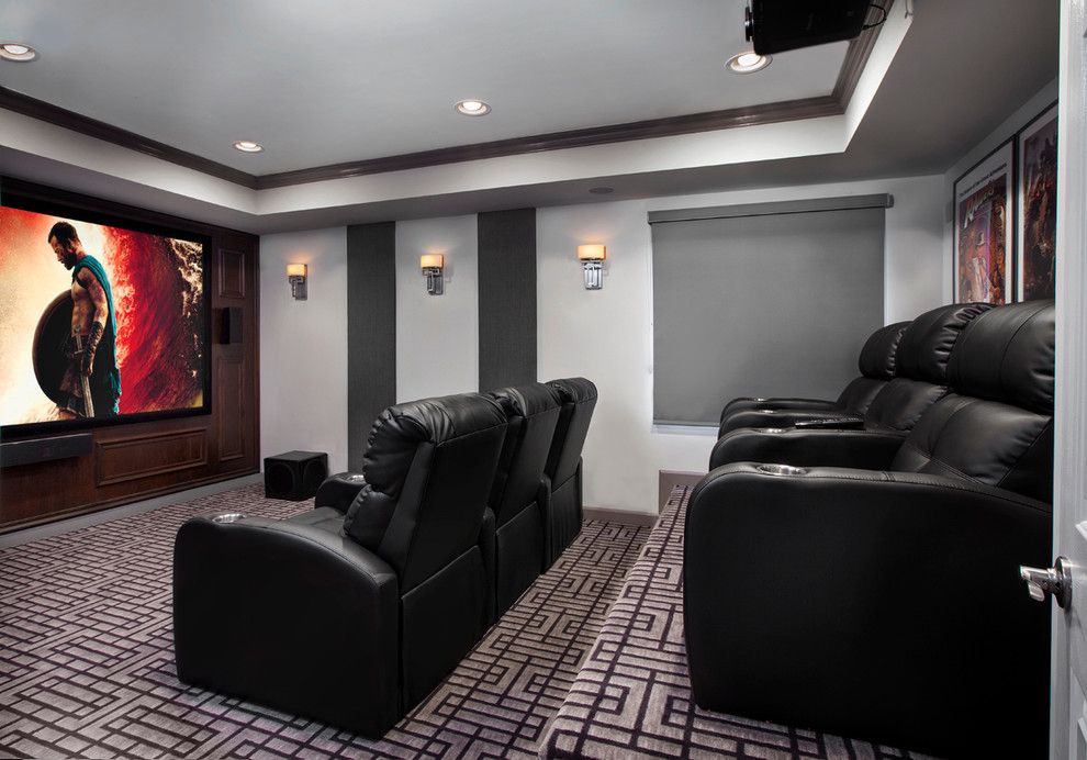 Stony Brook Theater for a Contemporary Basement with a Basement Windows and a Mancave for the Whole Family. Basement Remodel by Tiffany Brooks, Hgtv Host & Interior Designer