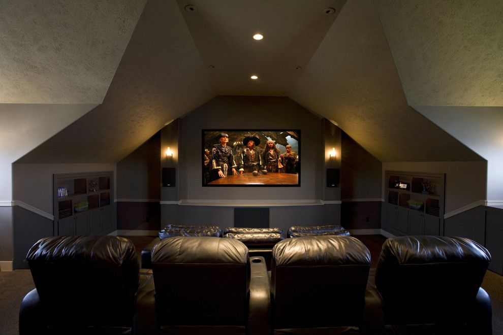 Stony Brook Theater for a Traditional Home Theater with a Theater Room and Lakeside Remodel by by Brooke Interiors