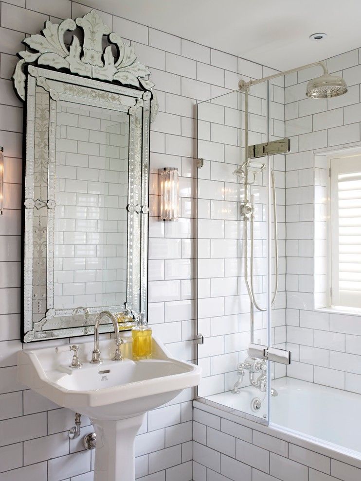 Tap Plastics for a Transitional Bathroom with a Ornate Medicine Cabinet and Middleway, London by Peach Studio