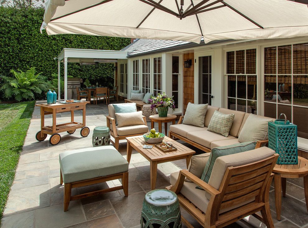 Terrazzo and Marble for a Transitional Patio with a Outdoor Umbrellas and Midcentury Modern 