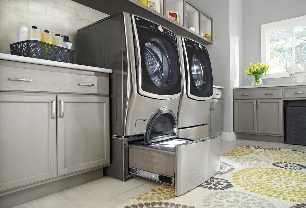 The Louver Shop for a Contemporary Laundry Room with a Open Shelves and Lg Electronics by Lg Electronics