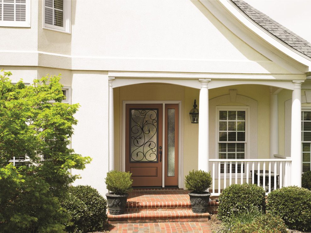 Therma Tru Doors for a Transitional Entry with a Classic and Classic Craft Canvas Collection Fiberglass Door with Augustine Wrought Iron Deco by Therma Tru Doors