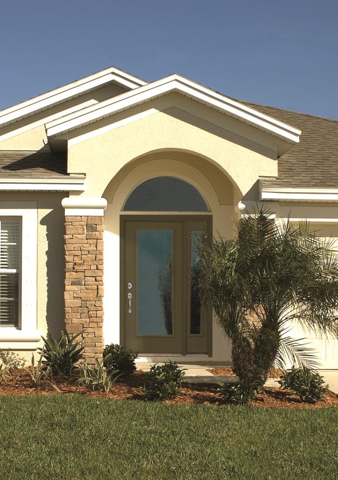 Thermatru for a Mediterranean Exterior with a Front Entry and Smooth Star Door and Sidelite by Therma Tru Doors