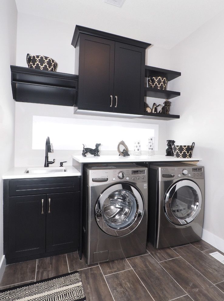 Thrasher Basement for a Transitional Laundry Room with a Tile Floor and Main Floor Laundry Room by Tiffany Mackinnon