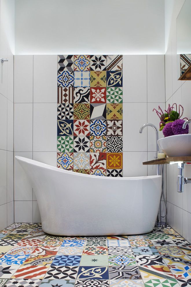 Tile Outlets of America for a Mediterranean Bathroom with a Encaustic Tile and Bathroom by Cassidy Hughes Interior Design & Styling