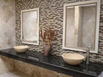 Tile Outlets of America for a Traditional Bathroom with a Travertine Vessel Sink Dimensional Mosaic and Tile Outlets of America Restroom Remodel by Tile Outlets of America