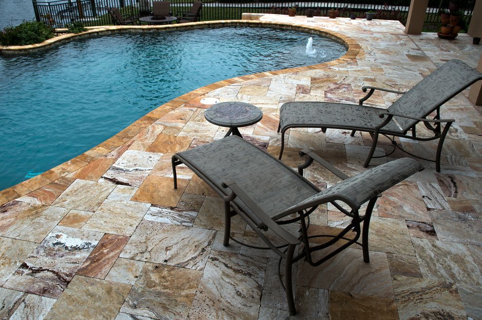 Tile Outlets of America for a Tropical Spaces with a Glass Mosaic Pool Tiles and Travertine Pool Decking by Tile Outlets of America Sarasota