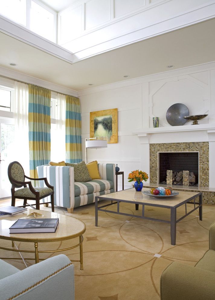 Tiled Fireplaces for a Contemporary Family Room with a Window Treatments and Great Room by Sroka Design, Inc.