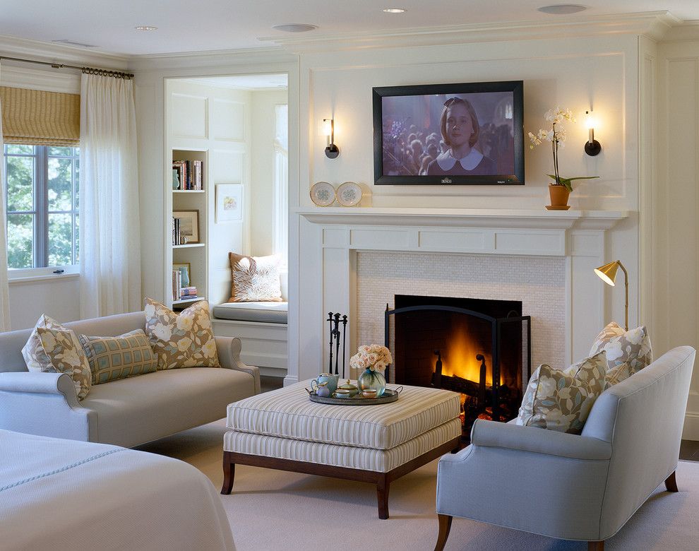 Tiled Fireplaces for a Traditional Bedroom with a White Rug and Marion Residence by Catalano Architects