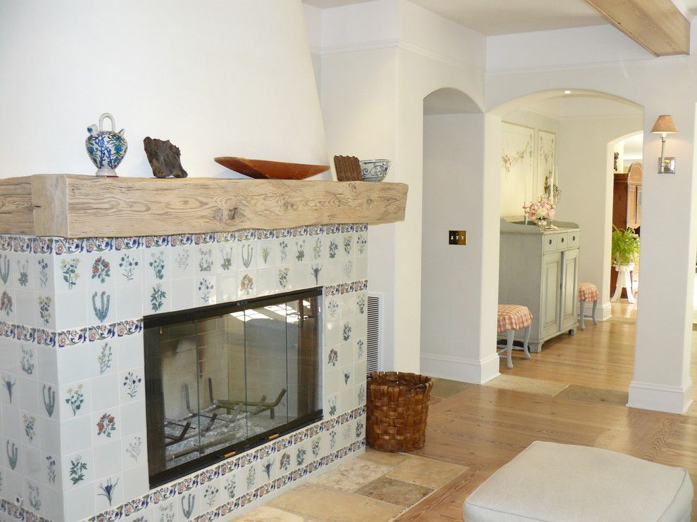 Tiled Fireplaces for a Traditional Living Room with a Basket and Custom Fireplace by Howard Bankston & Post