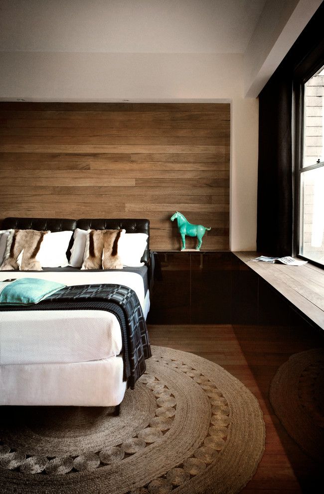 Timberpeg for a Contemporary Bedroom with a Wood Panel Walls and Potts Point 1 Bedroom by Darren Palmer Interiors