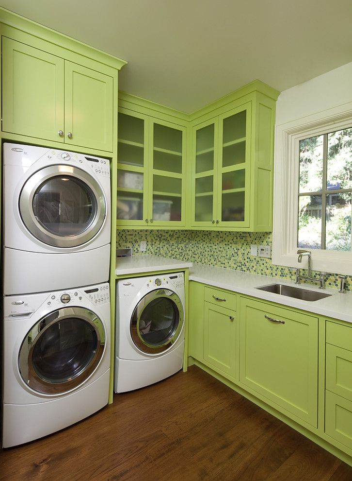 Top Loader vs Front Loader for a Contemporary Laundry Room with a Stackable Washer and Dryer and New Project by Artistic Designs for Living, Tineke Triggs