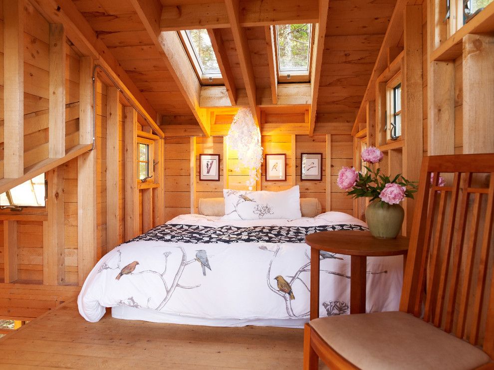 Treehouse Designs for a Rustic Bedroom with a Douglas Fir and Island Treehouse, Coast of Maine by David Matero Architecture